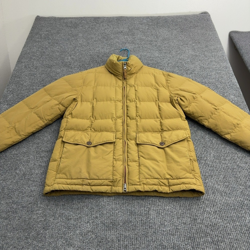 J CREW Jacket Mens L Yellow Cotton Nylon Down Fill Puffer Mock Neck Gorpcore